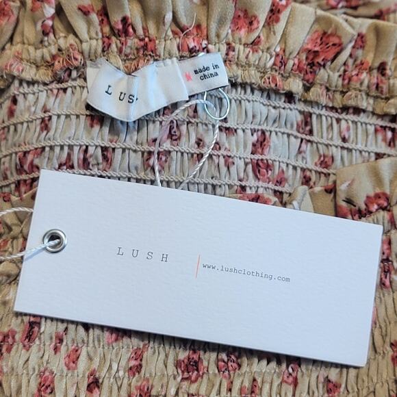 LUSH Floral Peplum Top Smocked Front Square Neckline Long Sleeve Size M - Picture 9 of 11